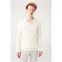 Avva Erkek Beyaz Düğmesiz Polo Yaka Dokulu Rayon Standart Fit Normal Kesim Triko A31y5014 A31Y5014