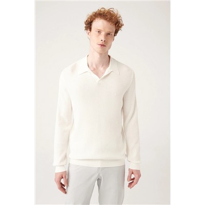 Avva Erkek Beyaz Düğmesiz Polo Yaka Dokulu Rayon Standart Fit Normal Kesim Triko A31y5014 A31Y5014