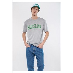 Mavi Barcelona Baskılı Gri Tişört Loose Fit / Bol Rahat Kesim 0611456-80018