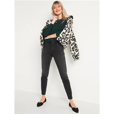 High-Waisted Rockstar Built-In Warm Super Skinny Black Jeans for Women