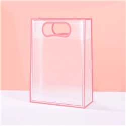 [EVEEPACK] Подарочный пакет PP, прозрачный матовый, розовый кант 24x35x10см, 1 шт
