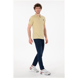 Erkek Slim Fit Polo Yaka Açık Haki Basic Tişört
