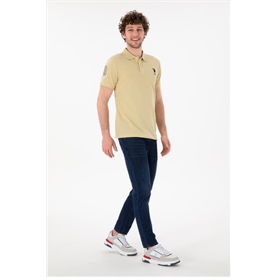 Erkek Slim Fit Polo Yaka Açık Haki Basic Tişört