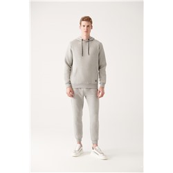 Gri Kapüşonlu Yaka İçi Polarlı 3 İplik Pamuklu Regular Fit Standart Kesim Unisex Sweatshirt