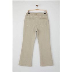Bej Yüksek Bel Comfort İspanyol Paça Flare Fit Jeans TBBAW23JE00001