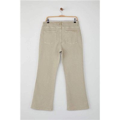 Bej Yüksek Bel Comfort İspanyol Paça Flare Fit Jeans TBBAW23JE00001