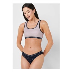 U.S. Polo Assn. Kadın Lacivert Çizgili Yıldızlı Pamuklu Likralı 2'li Büstiyer Slip Set U7S7P3O6L2