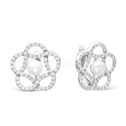 Серьги из серебра с жемчугом и фианитами родированные 925 пробы 2-1072р