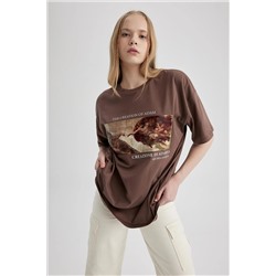Defacto Art Michelangelo Oversize Fit Bisiklet Yaka Baskılı Kısa Kollu %100 Pamuk Tişört A6903AX23SM