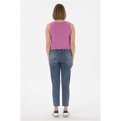 Kadın Mavi Mom High Waist Fit Jean Pantolon