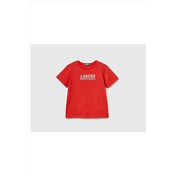 United Colors of Benetton Erkek Çocuk Kırmızı Logolu T-shirt 223P3096G109C-1W4