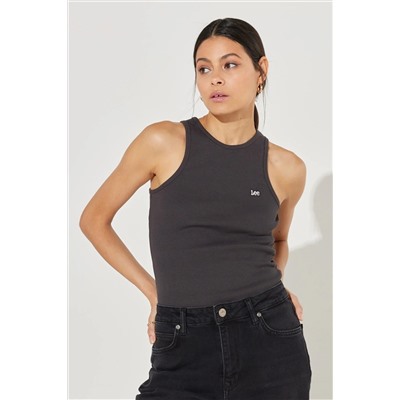 Lee Slim Fit Dar Kesim Bisiklet Yaka Kolsuz Siyah Tişört L44QJR