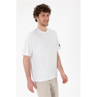 Erkek Oversize Fit Bisiklet Yaka Beyaz Tişört