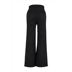 Siyah Yüksek Bel Pis Uç Detaylı Geniş Paça Comfort Büyük Beden Wide Leg Jeans TBBSS23CJ00009
