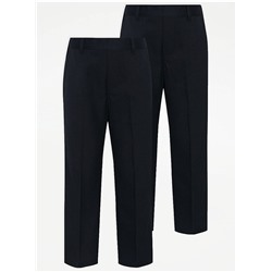 Boys Navy Half Elastic School Trousers 2 Pack