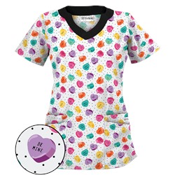 UA Candy Hearts White Print Scrub Top