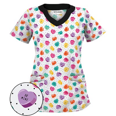 UA Candy Hearts White Print Scrub Top
