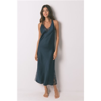 Camisón largo satén azul