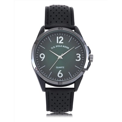 MENS BLACK STRAP GREEN FACE WATCH
