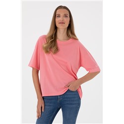 Kadın Pembe Oversize Bisiklet Yaka Tişört