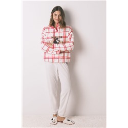 Pijama largo polar cuadros blanco Mafalda