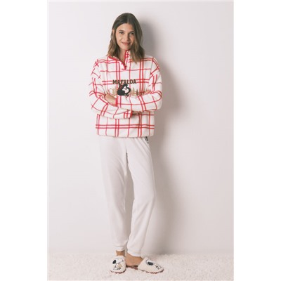 Pijama largo polar cuadros blanco Mafalda