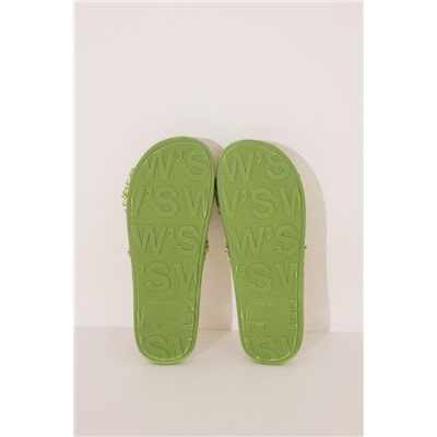 Zapatillas casa pala nudo rafia verde