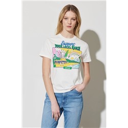 Wrangler Regular Fit Normal Kesim Bisiklet Yaka %100 Pamuk Beyaz Tişört W7FDEE