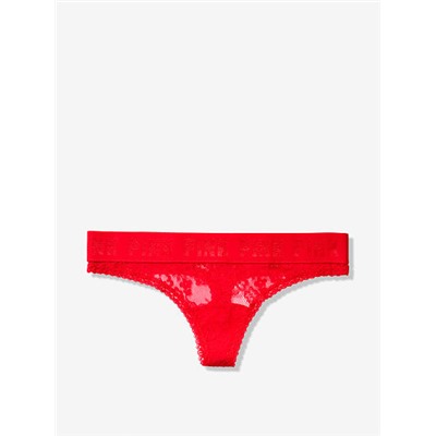 PINK LOGO LACE THONG