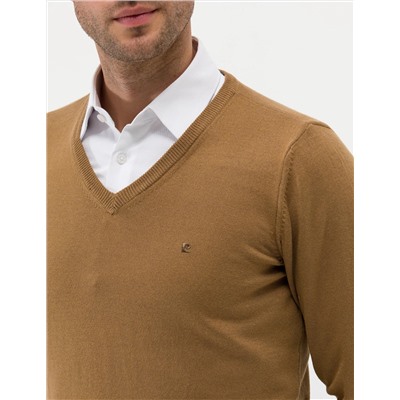 Camel Melanj Slim Fit V Yaka Basic Triko Kazak