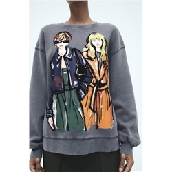 FADED-EFFECT GIRLS PRINT SWEATSHIRT