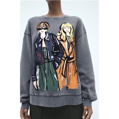 FADED-EFFECT GIRLS PRINT SWEATSHIRT