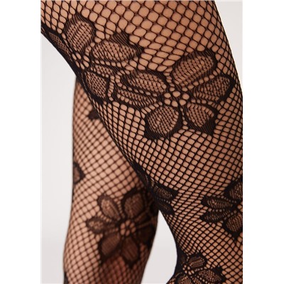 Netzstrumpfhose mit Maxi-Blumenmotiv