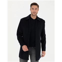 Lacivert Slim Fit Kaşe Kaban