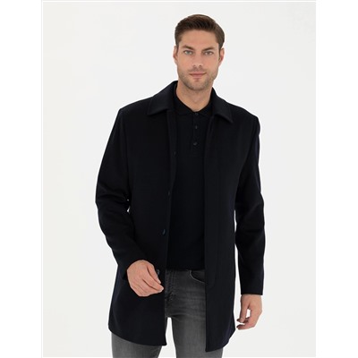 Lacivert Slim Fit Kaşe Kaban