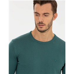 Yeşil Slim Fit Bisiklet Yaka Basic Triko Kazak