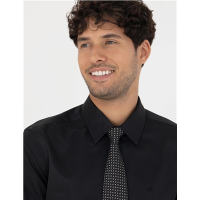 Siyah Slim Fit Uzun Kollu Basic Gömlek