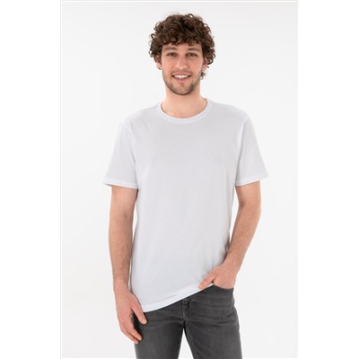Erkek Regular Fit Bisiklet Yaka Beyaz Basic Tişört