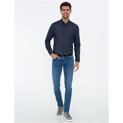 Lacivert Slim Fit Uzun Kollu Gömlek
