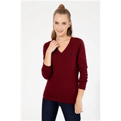 Kadın Bordo V - Yaka  Basic Kazak