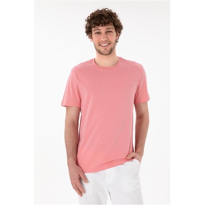 Erkek Regular Fit Bisiklet Yaka Pembe Basic Tişört