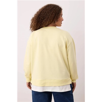 Sarı Alttan T-Shirt Çıkma Görünümlü İnce Örme Büyük Beden Sweatshirt TBBAW23AO00023