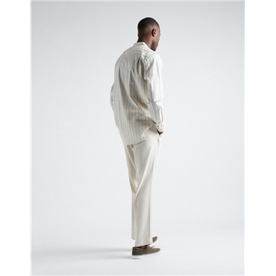 Linen Blend Drawstring Trousers, Men, White
