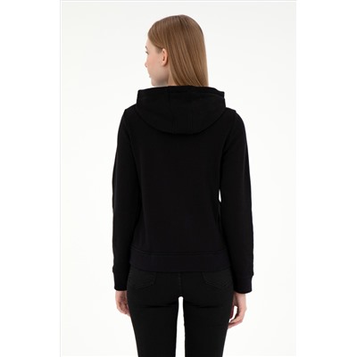 Kadın Siyah Kapüşonlu Fermuarlı Sweatshirt