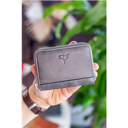 Garbalia, Sydney Hakiki Deri Bozuk Para Gözlü Fermuarlı Unisex Crazy Gri Cüzdan