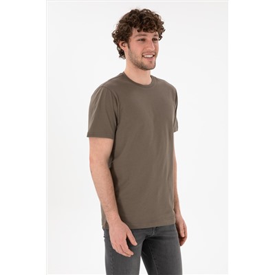 Erkek Regular Fit Bisiklet Yaka Vizon Basic Tişört