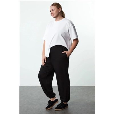 Trendyol Curve Siyah Loose Jogger Dökümlü Yumuşak Tuşeli Örme Büyük Beden Eşofman Altı TBBAW25AJ00003