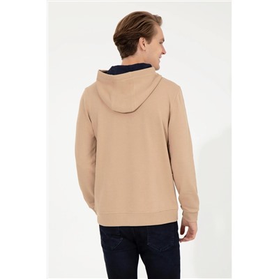 Erkek Camel Kapüşonlu Basic Sweatshirt