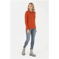 Kadın Kiremit Polo Yaka Basic Sweatshirt