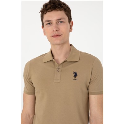 Erkek Slim Fit Polo Yaka Haki Basic Tişört
